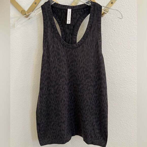 Athleta Momentum Allure Leopard Print Seamless tank XS Black Grey - Picture 2 of 5